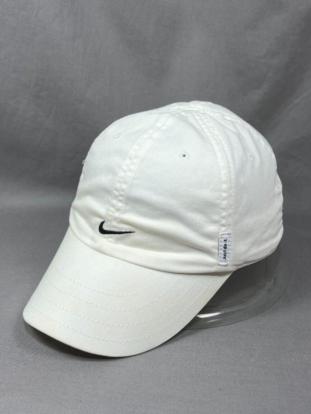 Vtg Nike Swoosh Just Do It Strapback Hat Cap Ivory Adjustable Dad Gray Tag Mens